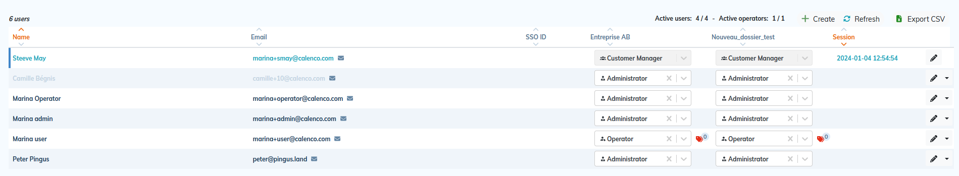 Users tab