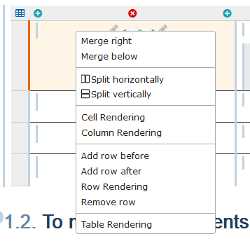 Context menu of a cell