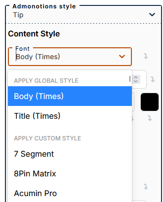 Choice of font for admonition content