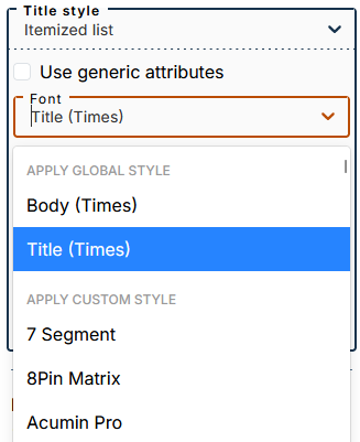 Font selection for bulleted lists