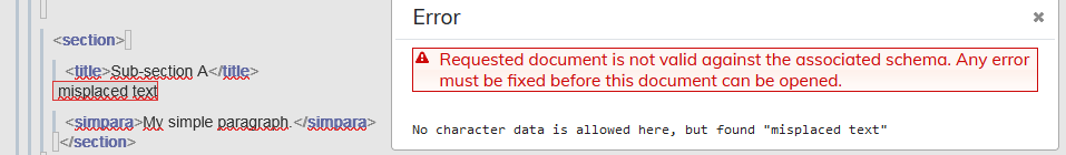 Example of a misplaced text in the xml