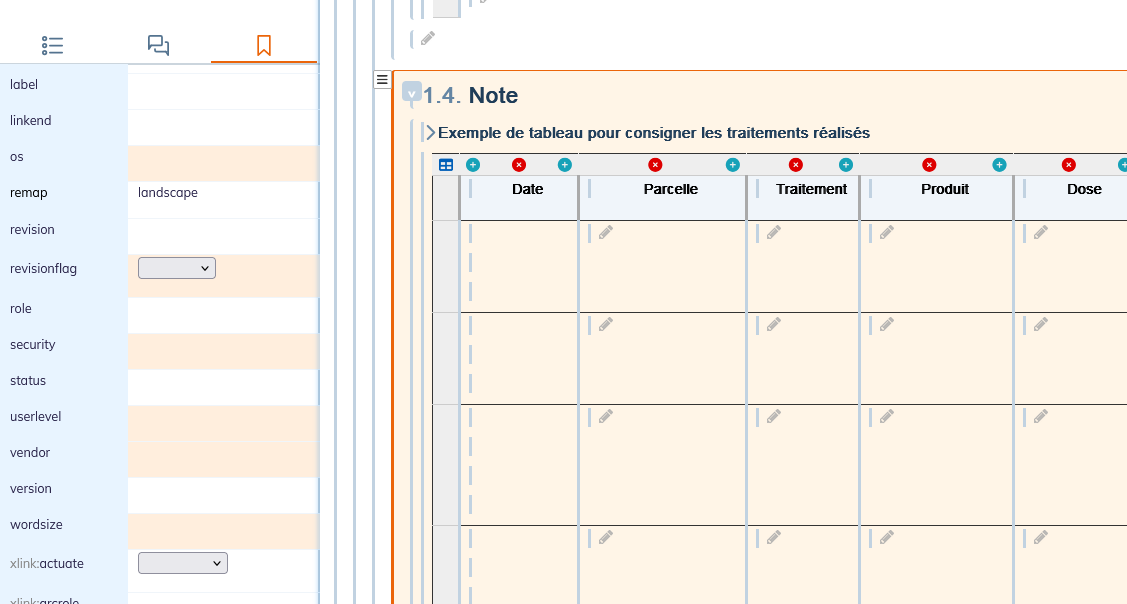 Orientation settings for a section