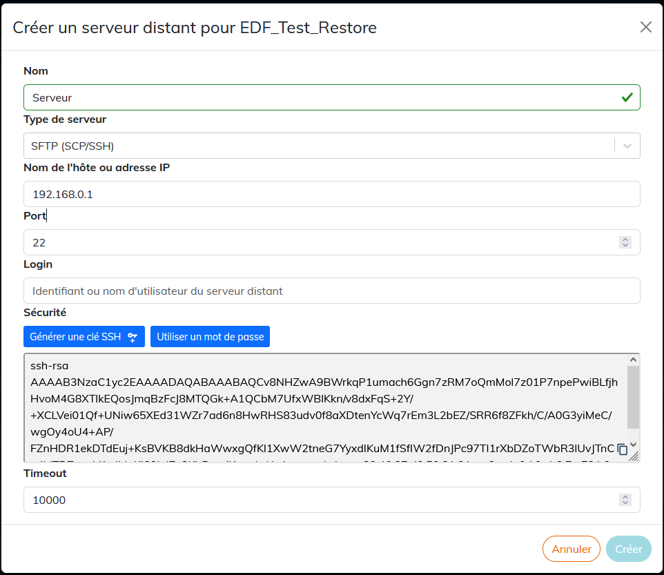Setting up the SFTP server with the SSH key