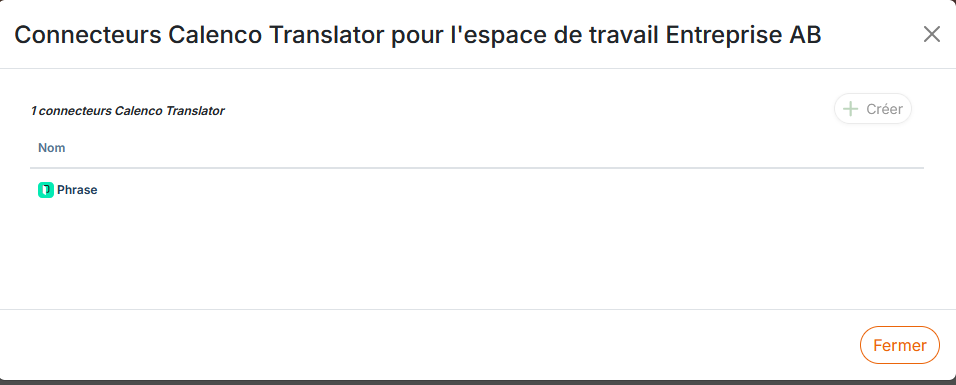 Exemple pour le param&eacute;trage du connecteur vers Phrase