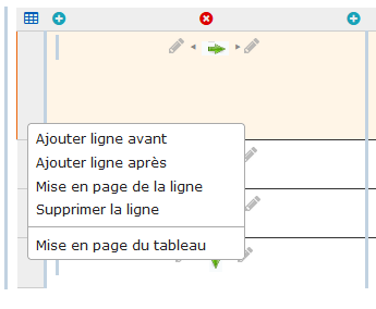 Menu contextuel d'une ligne