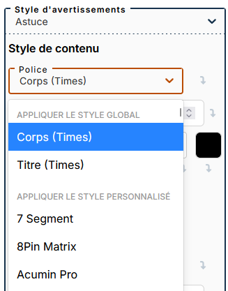 Choix de la police pour le contenu des admonitions