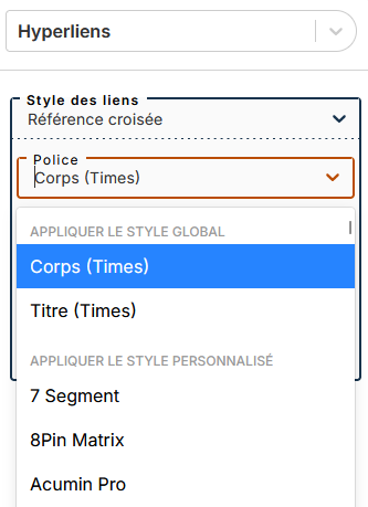 Choix de la police pour les liens