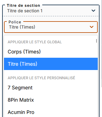 Choix de la police pour les titres des sections