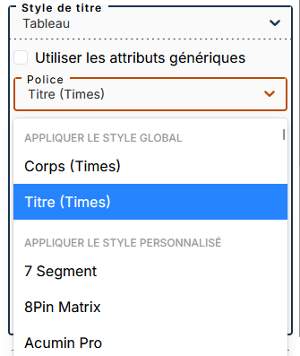 Choix de la police pour les tableaux